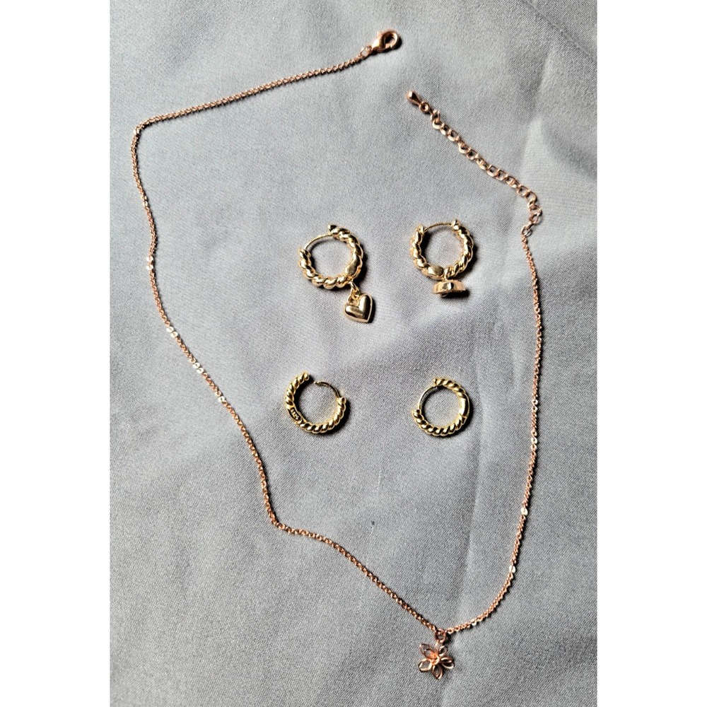 Set of 3: Two Gold Earrings and One Rose gold Necklace from Japan Quiet Luxury